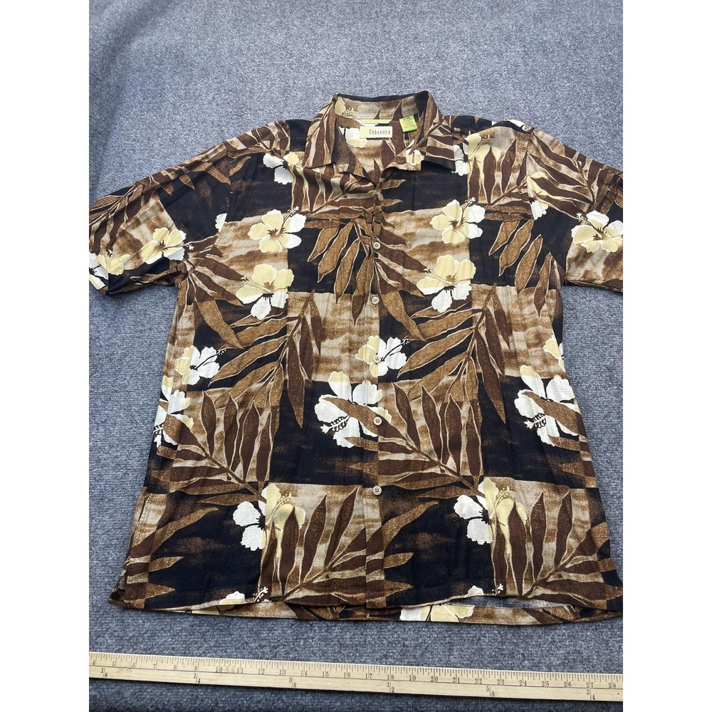 Cubavera Shirt Mens XL‎ Brown Rayon Short Sleeve Button Up Floral Lightweight